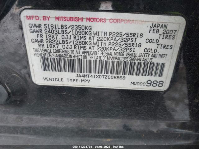 2007 MITSUBISHI OUTLANDER JA4MT41X07Z008868 Photo 8