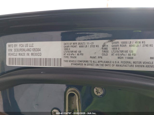 3C6UR5NL4NG105304 RAM 2500 Laramie  4x4 6'4 Box