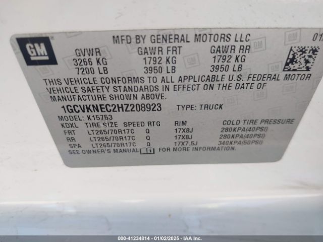 1GCVKNEC2HZ208923 Chevrolet Silverado 1500 Wt