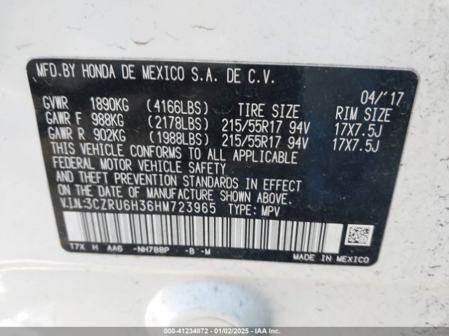 2017 HONDA HR-V 3CZRU6H36HM723965 Photo 8