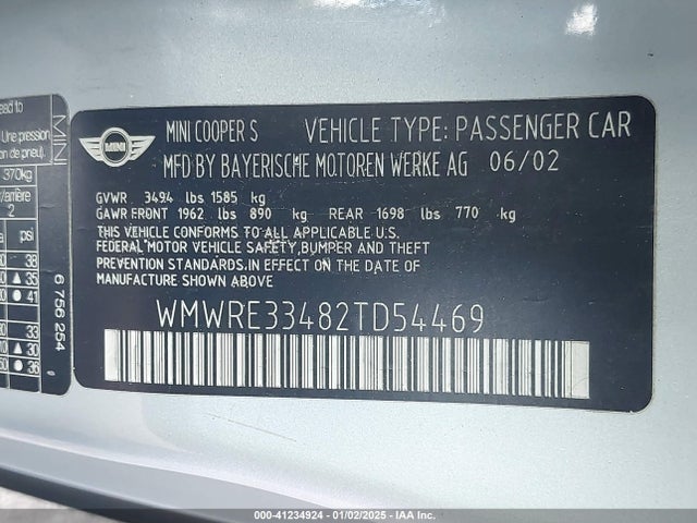 2002 MINI COOPER S WMWRE33482TD54469 Photo 8