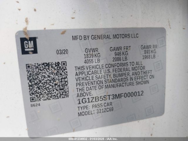 1G1ZB5ST3MF000012 Chevrolet Malibu Fwd Ls
