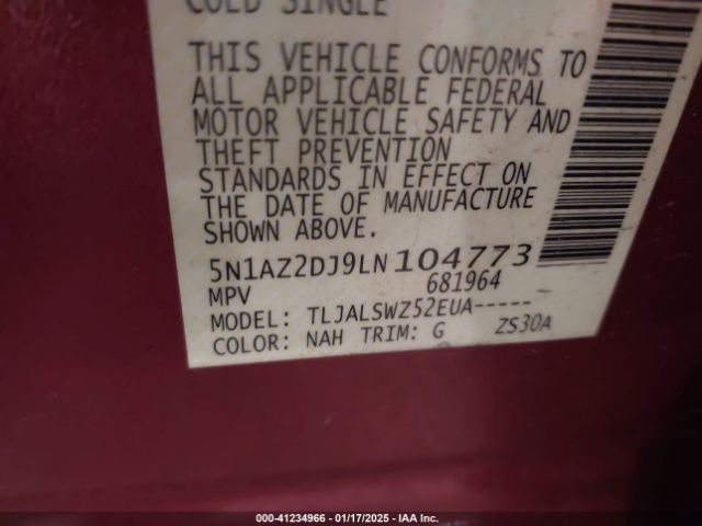 5N1AZ2DJ9LN104773 Nissan Murano Platinum Fwd