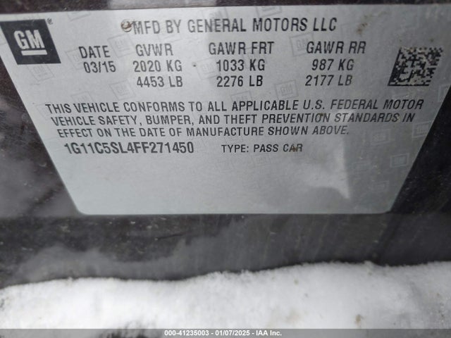 Chevrolet MALIBU 1LT 2015 1G11C5SL4FF271450 Image 9