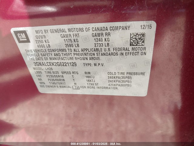 Chevrolet EQUINOX LT 2016 2GNALCEK2G6221129 Image 9
