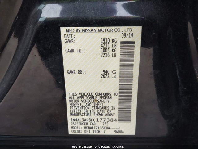 Nissan Altima 2.5 S 2015 1N4AL3AP8FC177384 Image 9