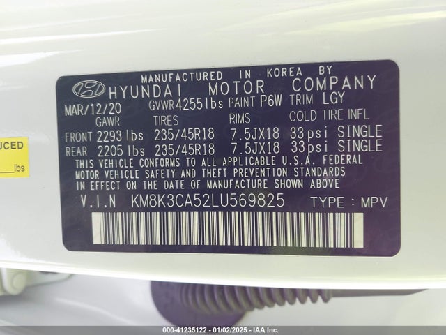 KM8K3CA52LU569825 Hyundai Kona Limited