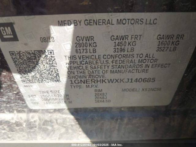 1GNERHKWXKJ140685 Chevrolet Traverse 3lt