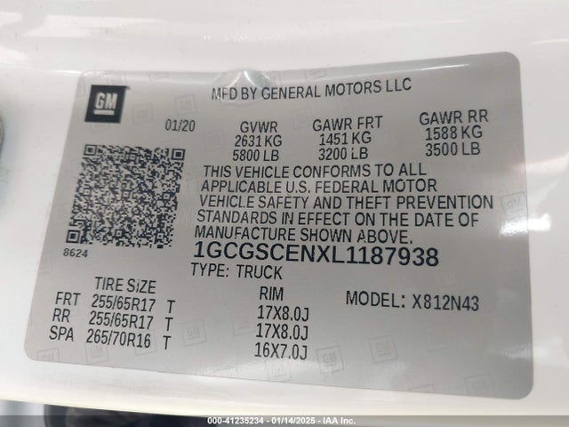 1GCGSCENXL1187938 Chevrolet Colorado 2wd  Long Box Lt/2wd  Short Box Lt