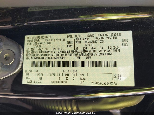 1FMCU0G61LUA91641 Ford ESCAPE SE