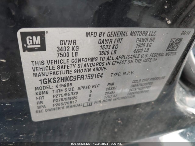 1GKS2HKC9FR159164 GMC Yukon Xl 1500 Slt