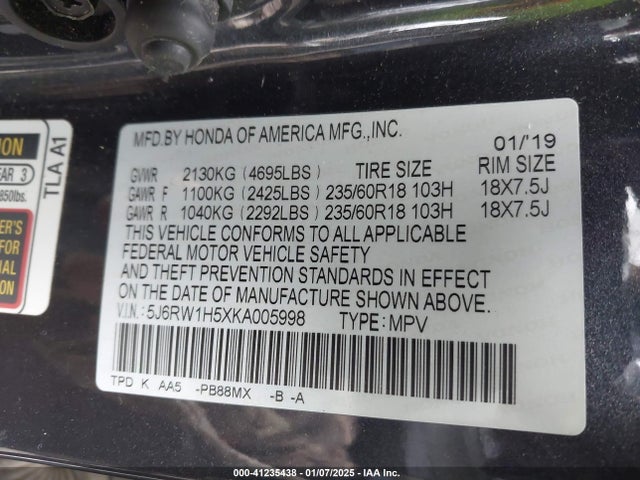 5J6RW1H5XKA005998 Honda CR-V EX