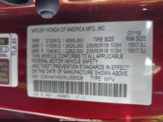 5J6RW1H5XKL006508 Honda CR-V EX