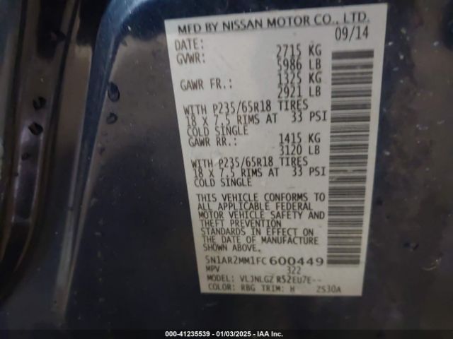 5N1AR2MM1FC600449 Nissan Pathfinder Sl