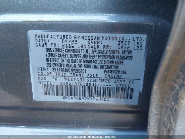 3N1AB8BV7NY263401 Nissan Sentra S Xtronic Cvt