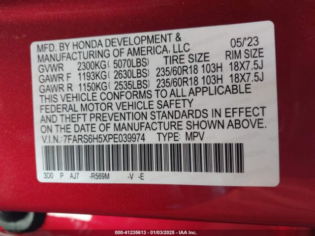 7FARS6H5XPE039974 Honda Cr-v Hybrid Sport