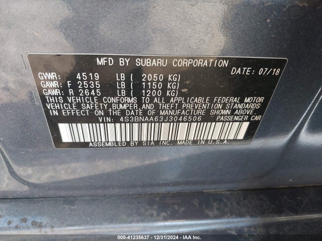 4S3BNAA63J3046506 Subaru Legacy 2.5i