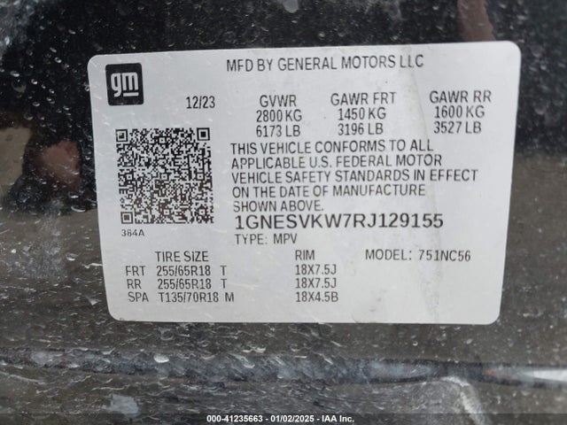 1GNESVKW7RJ129155 Chevrolet Traverse Limited Fwd Lt Cloth