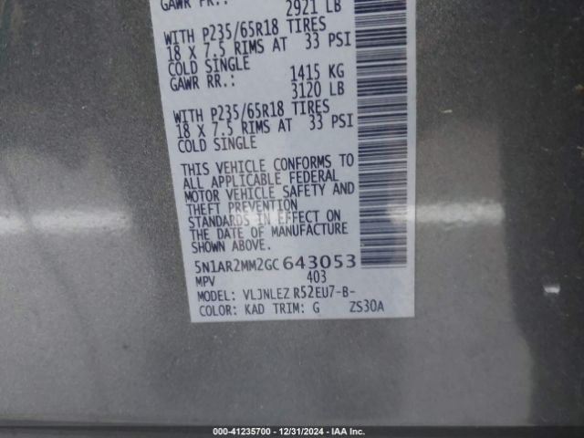 5N1AR2MM2GC643053 Nissan Pathfinder Platinum/s/sl/sv