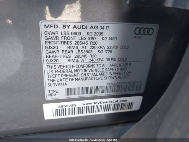 WA1LAAF78HD054407 Audi Q7 3.0t Premium