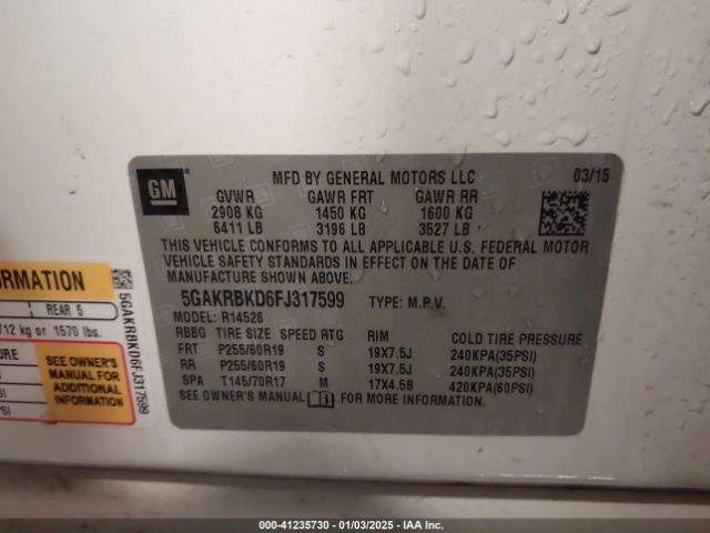 5GAKRBKD6FJ317599 Buick Enclave Leather