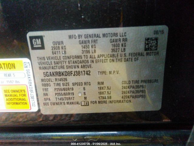 5GAKRBKD8FJ381742 Buick Enclave Leather