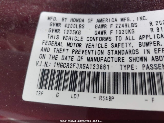 Honda ACCORD LX 2016 1HGCR2F3XGA123861 Image 9