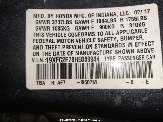 Honda CIVIC EX 2017 19XFC2F78HE069944 Image 9
