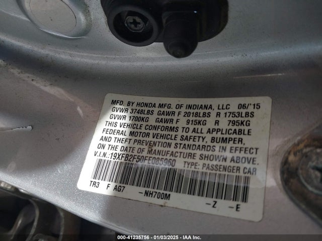 Honda Civic Lx 2015 19XFB2F50FE085960 Image 9