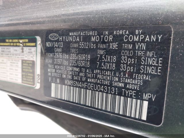 KM8SN4HF0EU043131 Hyundai Santa Fe Gls