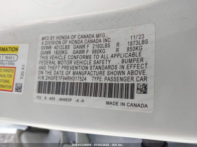 2HGFE1F94RH317524 Honda Civic Touring