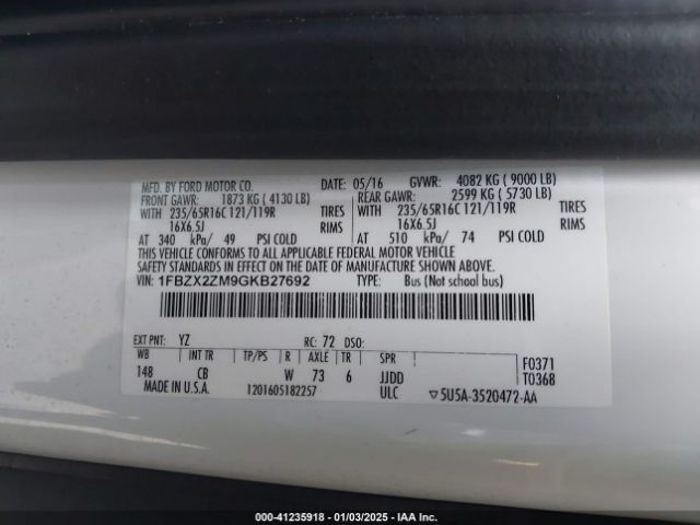 1FBZX2ZM9GKB27692 Ford Transit-350 Xlt