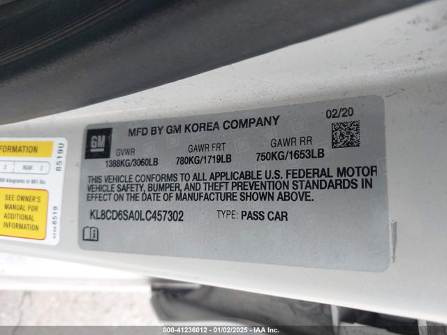 KL8CD6SA0LC457302 Chevrolet Spark Fwd 1lt Automatic