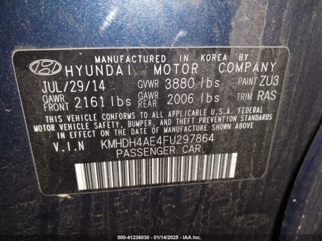 KMHDH4AE4FU297864 Hyundai ELANTRA SE