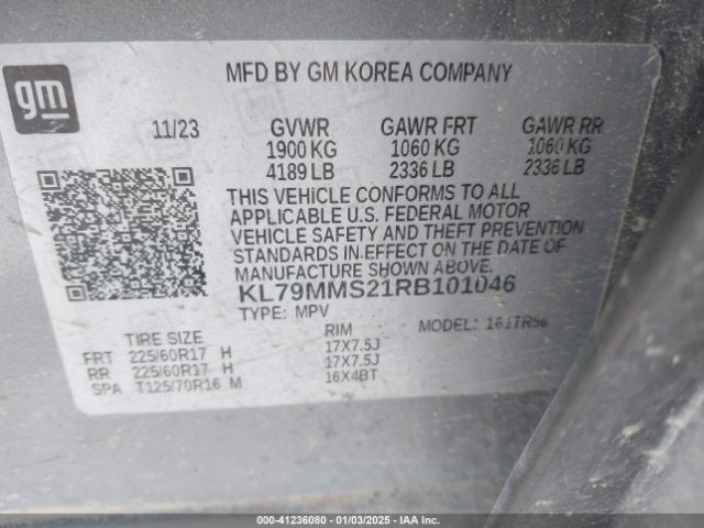 KL79MMS21RB101046 Chevrolet Trailblazer Fwd Ls
