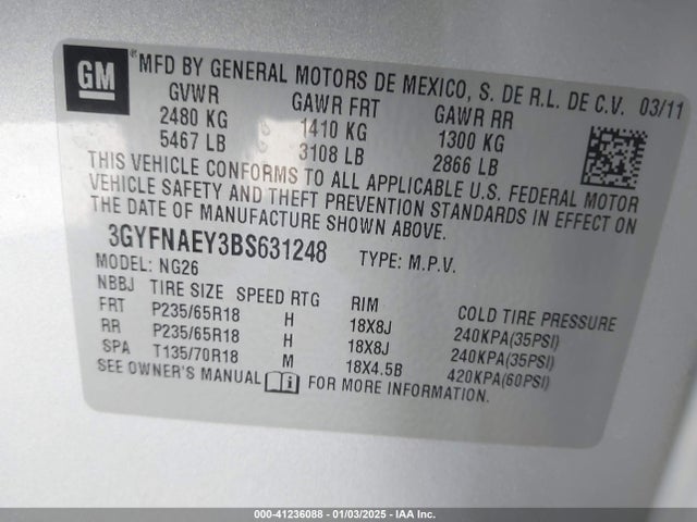 2011 CADILLAC SRX 3GYFNAEY3BS631248 Photo 8