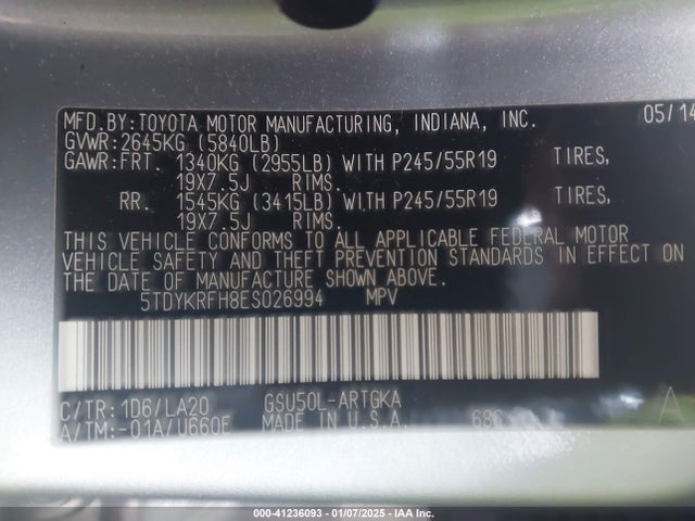 5TDYKRFH8ES026994 Toyota Highlander Limited V6