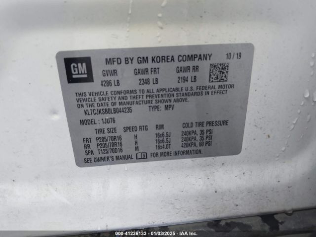 KL7CJKSB0LB044235 Chevrolet Trax Fwd Ls