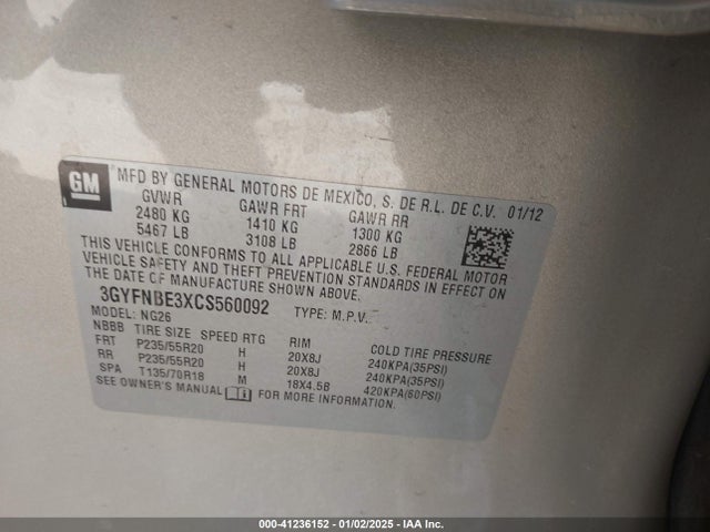 2012 CADILLAC SRX 3GYFNBE3XCS560092 Photo 8