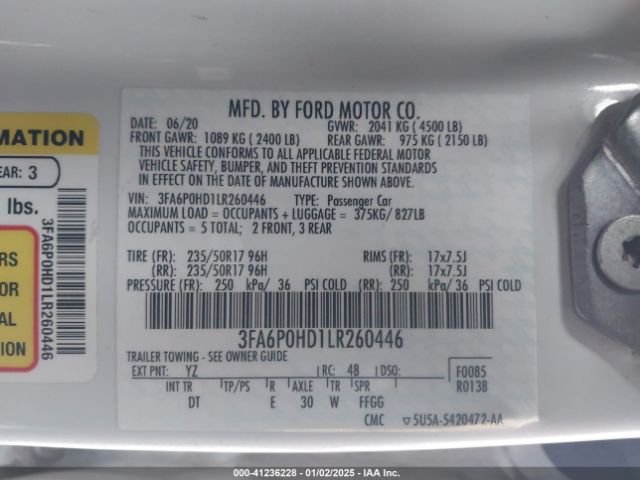 3FA6P0HD1LR260446 Ford FUSION SE