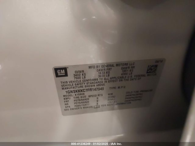 1GNSKKKC7FR147949 Chevrolet Suburban 1500 Ltz