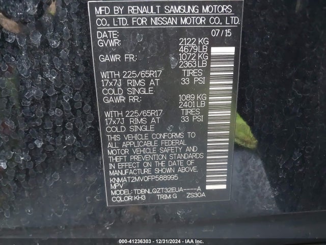 Nissan ROGUE SV 2015 KNMAT2MV0FP588995 Image 9