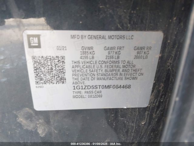 1G1ZD5ST0MF064468 Chevrolet Malibu Fwd Lt