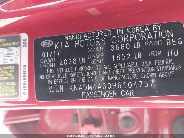 KIA RIO LX 2017 KNADM4A30H6104757 Image 9