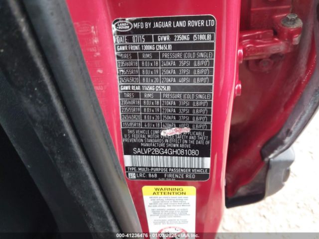 SALVP2BG4GH081080 Land Rover Range Rover Evoque Se/se Premium
