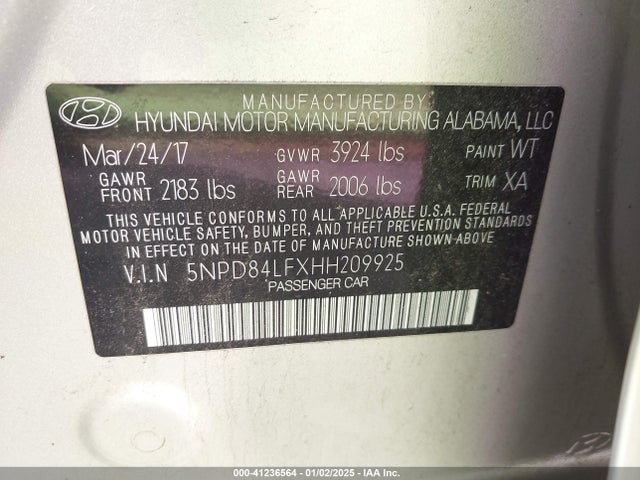 5NPD84LFXHH209925 Hyundai Elantra Value Edition