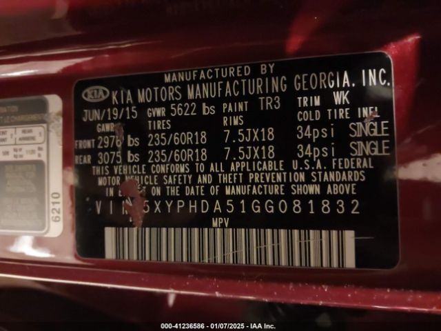 5XYPHDA51GG081832 KIA Sorento 3.3l Ex