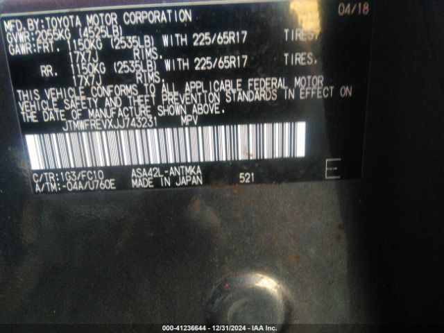 JTMWFREVXJJ743231 Toyota Rav4 Adventure/xle