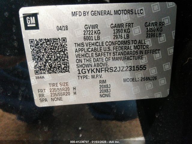 1GYKNFRS2JZ231555 Cadillac Xt5 Premium Luxury