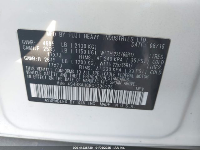 4S4BSAHC8G3206226 Subaru Outback 2.5i Premium